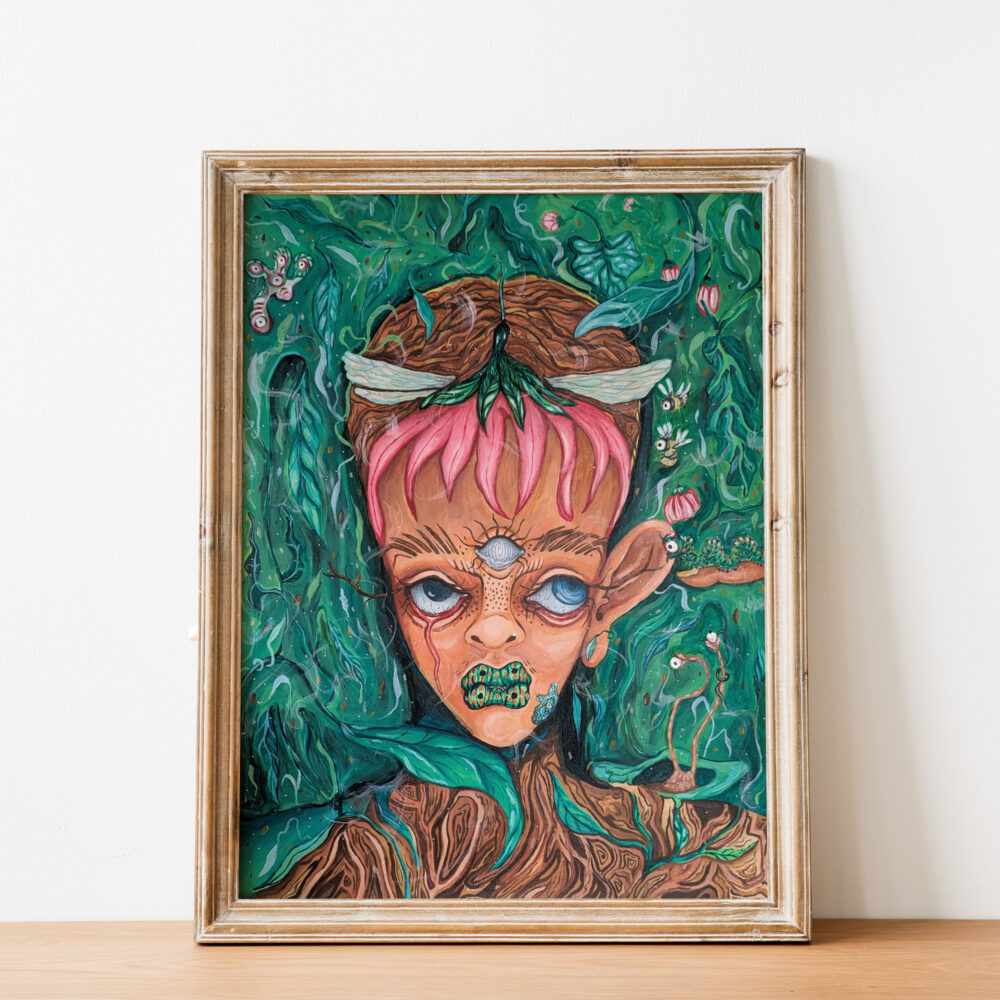 Surrealistic portrait mixed with nature elements